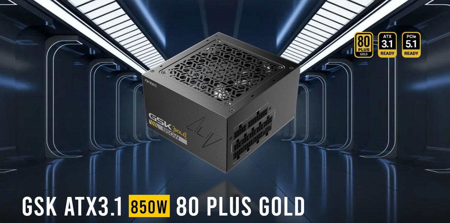 Antec GSK850 80+ Gold Fully Modular ATX 3.1, PCI-E 5.1 latest High Quality Japanese Capacitors, Ultimate performance and reliability, PSU