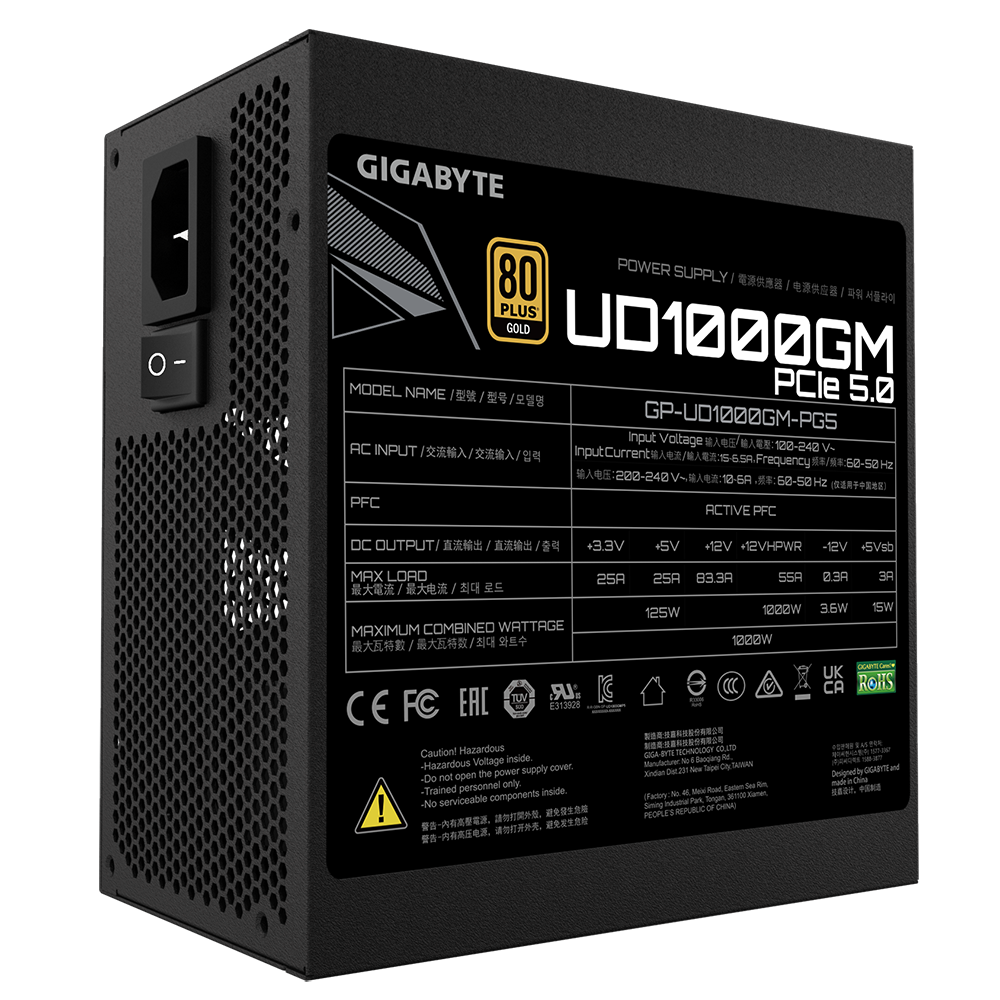 UD1000GM PG5 V2/Fully modular/1000W/ATX v3.0/150 x 140 x 86 mm/Gold 80PLUS/Support PCIe Gen 5.0