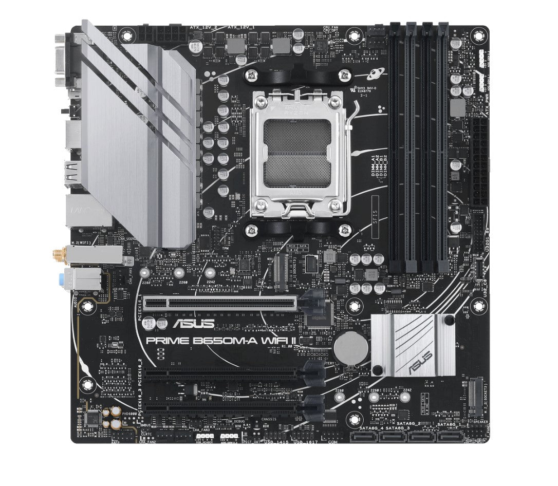 ASUS AMD B650M PRIME B650M-A WIFI II-CSM (AM5) Micro-ATX Motherboard  4x DDR5 192GB, 1x PCIe 4.0 x16 slot,2 x M.2 slots, 4 x SATA,Wi-Fi 6 1 x HDMI.1