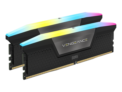 DDR5, 6000MT/s 32GB 2x16GB DIMM, Unbuffered, 36-44-44-96, Std PMIC, XMP 3.0, VENGEANCE RGB DDR5 Black Heatspreader, Black PCB, 1.4V