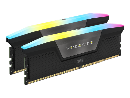 DDR5, 6000MT/s 32GB 2x16GB DIMM, Unbuffered, 36-44-44-96, Std PMIC, XMP 3.0, VENGEANCE RGB DDR5 Black Heatspreader, Black PCB, 1.4V