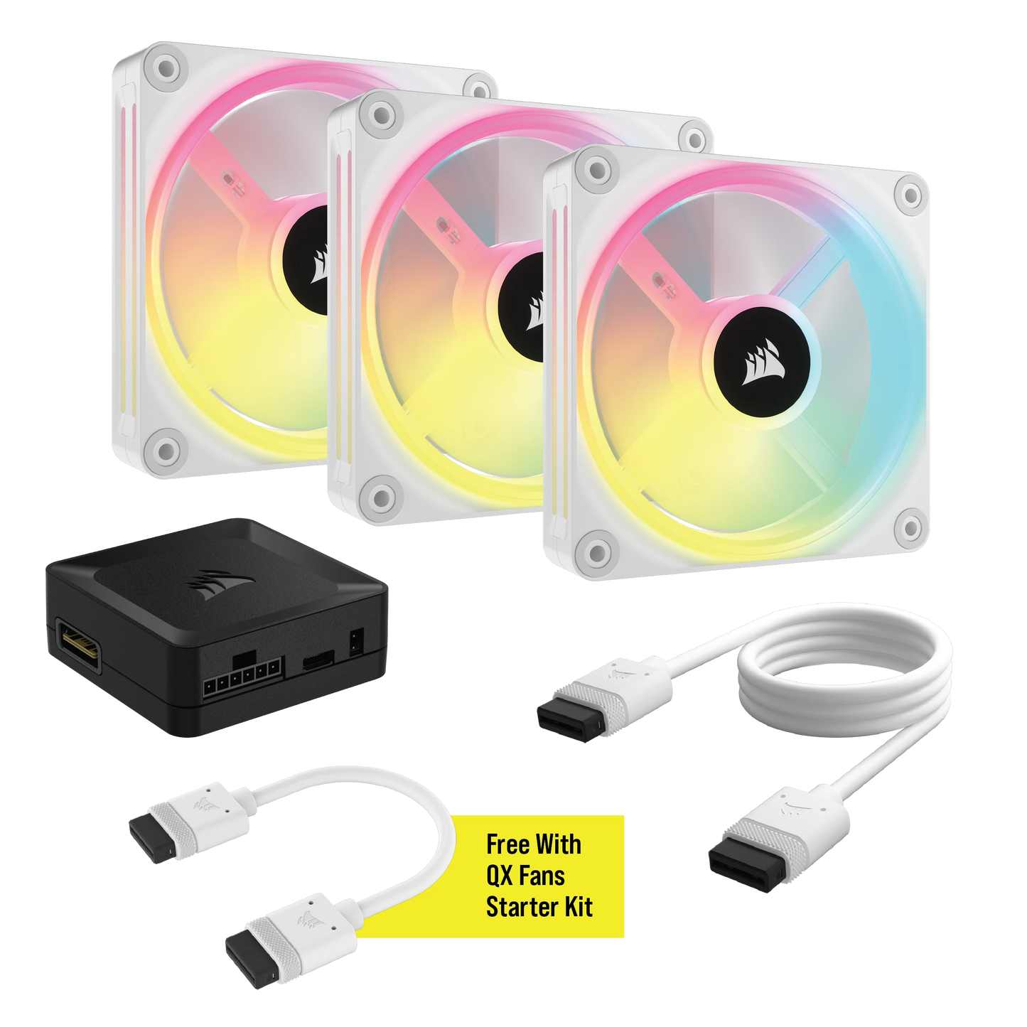 CORSAIR QX RGB Series, iCUE LINK QX120 RGB WHITE, 120mm Magnetic Dome RGB Fan, Starter Kit