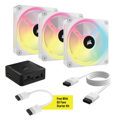 CORSAIR QX RGB Series, iCUE LINK QX120 RGB WHITE, 120mm Magnetic Dome RGB Fan, Starter Kit