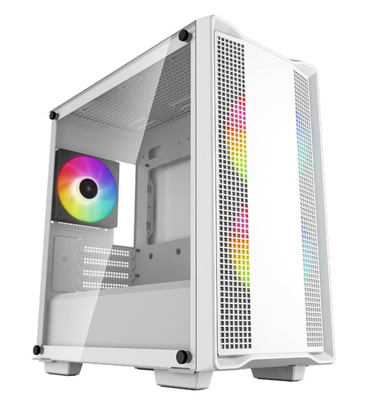 DeepCool CC360 ARGB White Micro-ATX Case 3x120mm Pre-Installed ARGB Fans ,Tempered Glass Panel, Front USB3.0×1、USB2.0×1、Audio×1