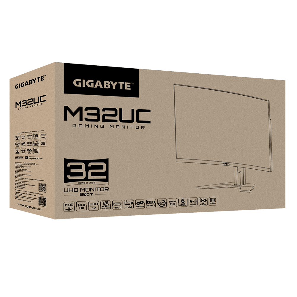 M32UC Gaming Monitor, 31.5 SS VA/3840 x 2160 (UHD)/8 bits/1ms MPRT/2ms GTG/144Hz/OC 160Hz/93% DCI-P3/123% sRGB/HDR400/HDMIx2 DPx1 USBCx1