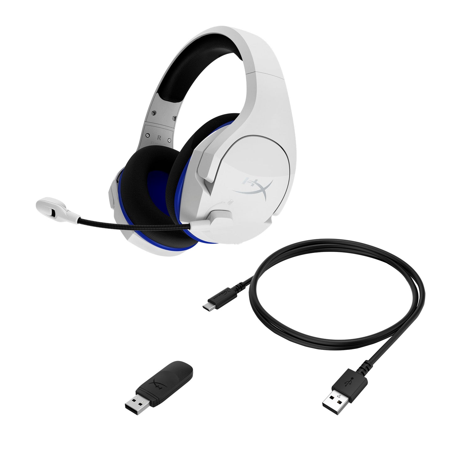 HyperX Cloud Stinger Core Wireless Gaming Headset White Blue, Compatible with PS5, PS4 & PC, Swivel-to-mute noise cancelling mic