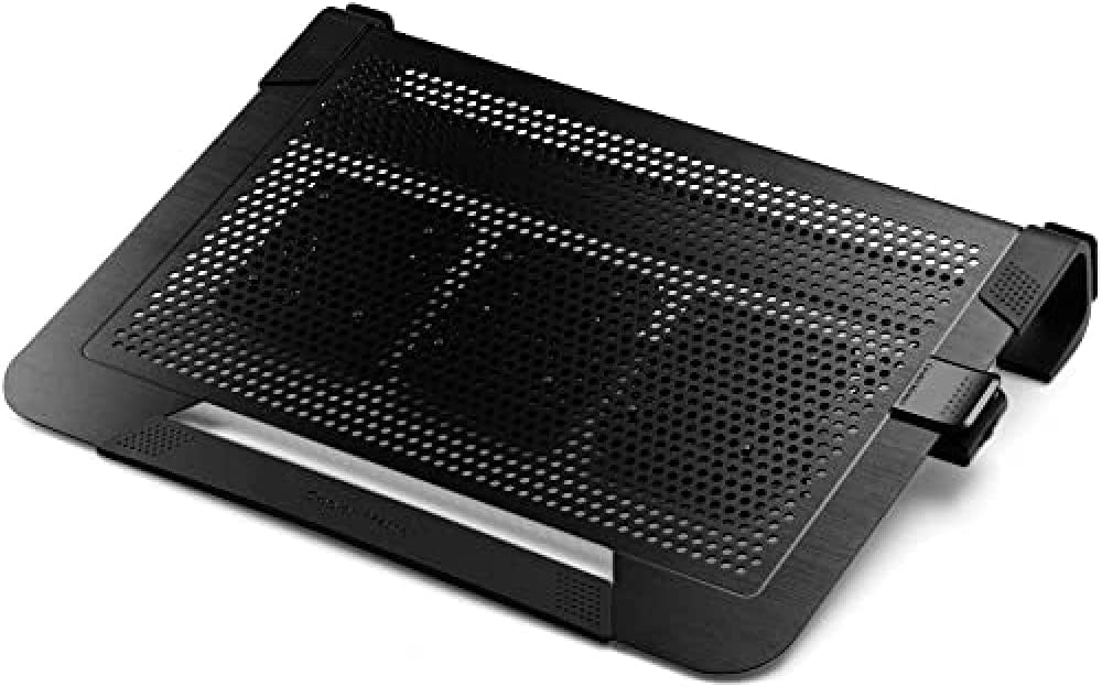 Black Aluminum Notebook Cooler, 3x 8cm Moveable Fans,  Cable Management, up to 19"