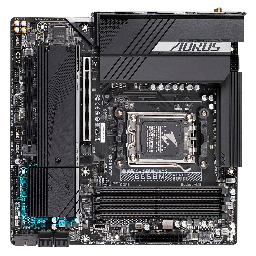 B650M AORUS ELITE AX/AMD AM5/MATX/4x DDR5 up to 192GB/8000MHz/PCIe 4.0 x2/M.2 x2