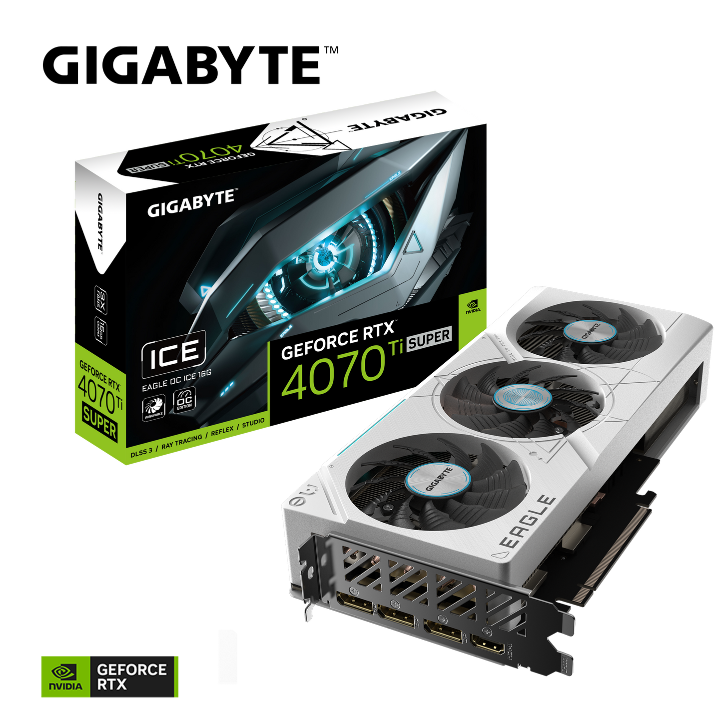 Nvidia GeForcGeForce RTX 4070 Ti SUPER EAGLE OC ICE 16G GDDR6X 256 bit/2640MHz/PCI-E 4.0/Max Res 7680x4320/3x DP 1.4a & 1x HDMI 2.1a