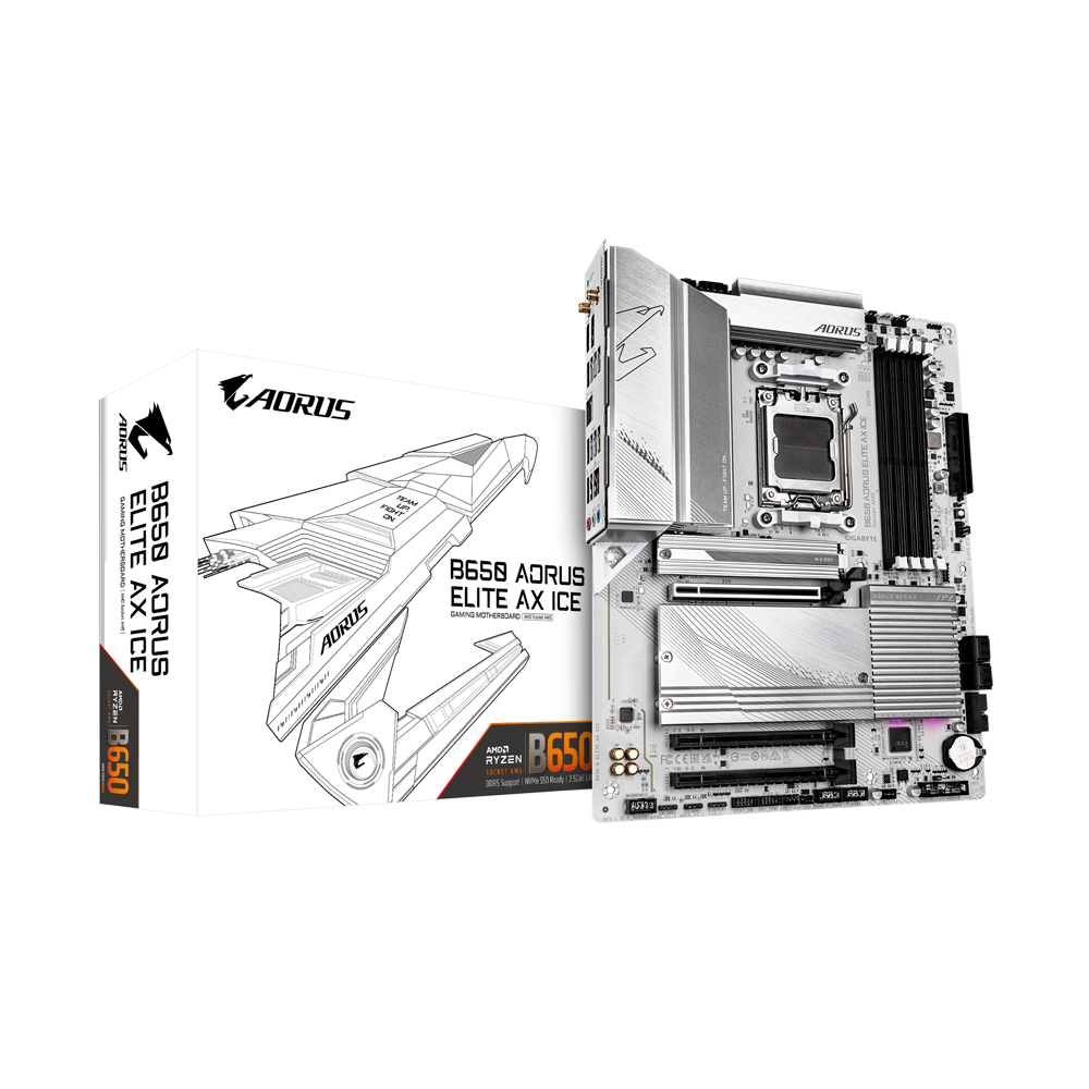 B650 AORUS ELITE AX ICE/AMD AM5/ATX/4x DDR5 up to 192GB/8000MHz/PCIe 4.0 x1 3.0 x1/M.2 x3