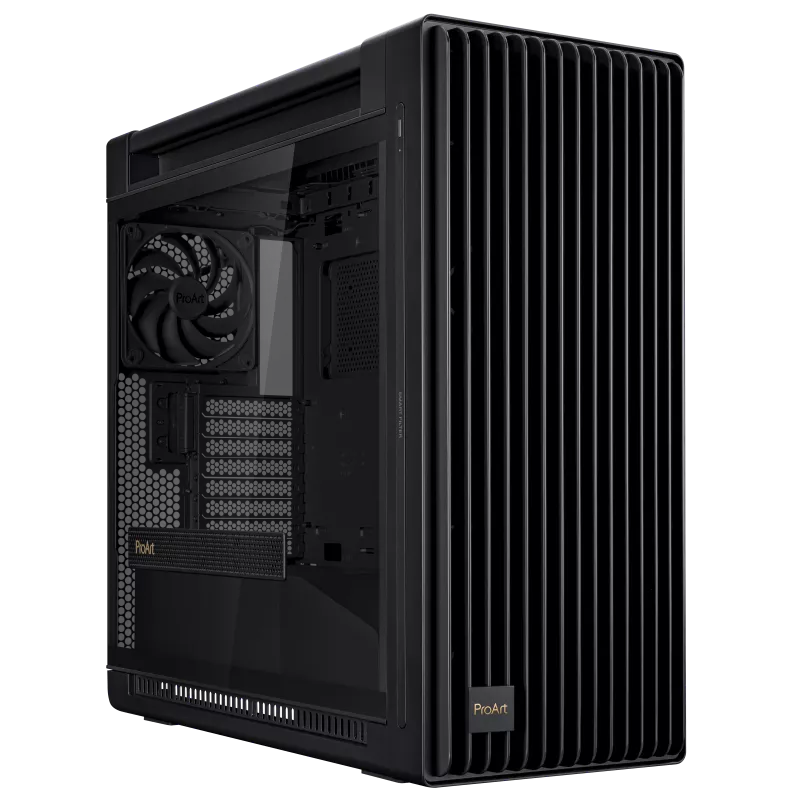 ProArt PA602 E-ATX computer case, 420 mm radiator support, one 140 mm and two 200mm pre-installed system fans, front panel IR dust indicator, power lo