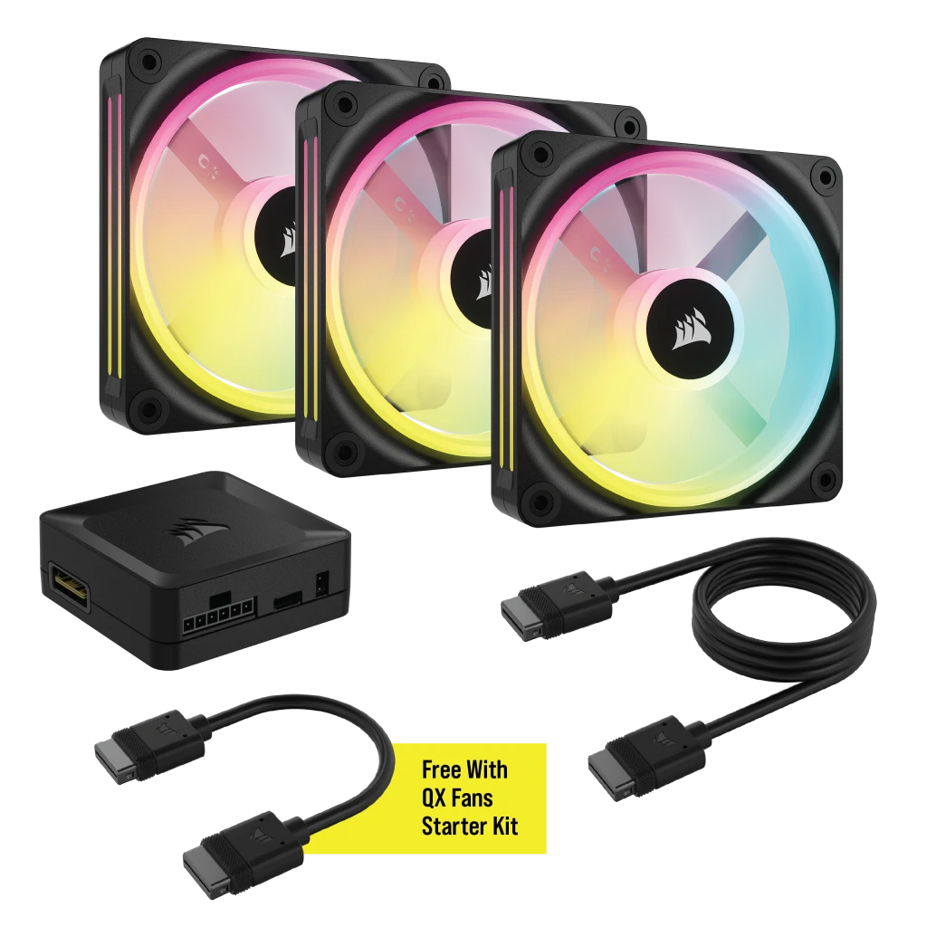 CORSAIR QX RGB Series, iCUE LINK QX120 RGB, 120mm Magnetic Dome RGB Fan, Starter Kit