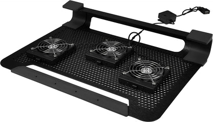 Black Aluminum Notebook Cooler, 3x 8cm Moveable Fans,  Cable Management, up to 19"