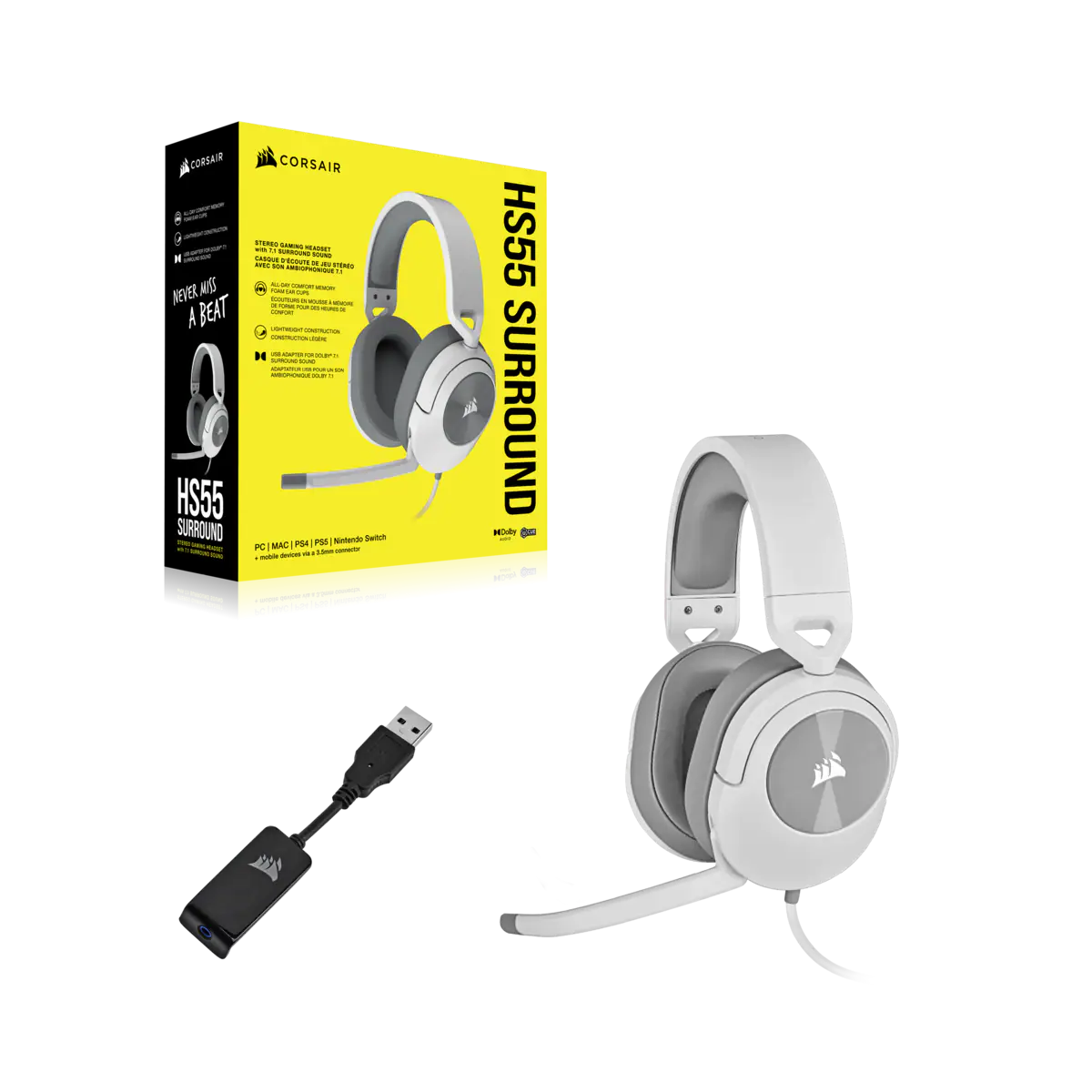 Corsair HS55 Surround Headset, White - AP