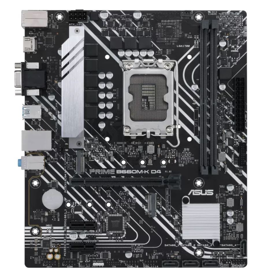 ASUS PRIME B760M-K D4-CSM Intel LGA1700 mATX Motherboard 64GB, 2xDDR4,1 x PCIe 4.0 x16 slots,2 x M.2, 4 xSATA, 1xVGA t, 1xHDMI