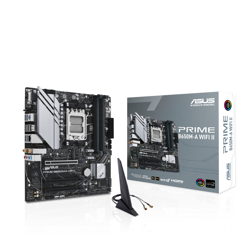 ASUS, PRIME-B650M-A-WIFI-II, AMD, AM5, Ryzen 7000 - 8000, 4x DDR5, 192G, Upto 7600+, PCIe 4 - 1x16