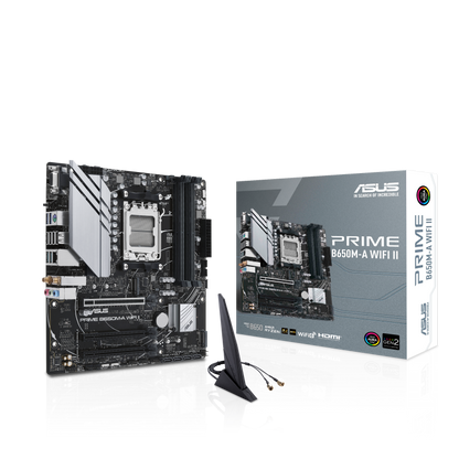 ASUS, PRIME-B650M-A-WIFI-II, AMD, AM5, Ryzen 7000 - 8000, 4x DDR5, 192G, Upto 7600+, PCIe 4 - 1x16