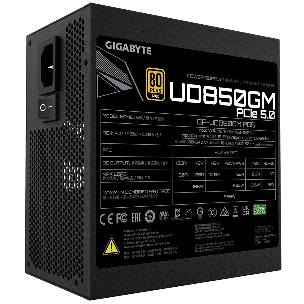 UD850GM PG5/Fully modular/850W/ATX/150 x 140 x 86 mm/Gold 80PLUS