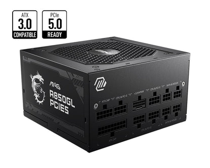 MSI MAG A850GL PCIE5 850W Up to 90% (80 Plus Gold) ATX Power Supply Unit, PFC, 100~240 VAC, 850W, 47-63Hz, PCI-E, SATA, FDD