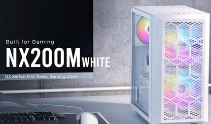 Antec NX200M White m-ATX, ITX Case, Large Mesh Front for excellent cooling, Side Window, 1x 12CM Fan Included, Radiator 240mm. GPU 275mm (LS)