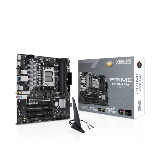 ASUS, PRIME-B650M-A-AX6-CSM, AMD, AM5, Ryzen 7000 - 8000, 4x DDR5, 192G, Upto 7200, PCIe 4 - 1x16