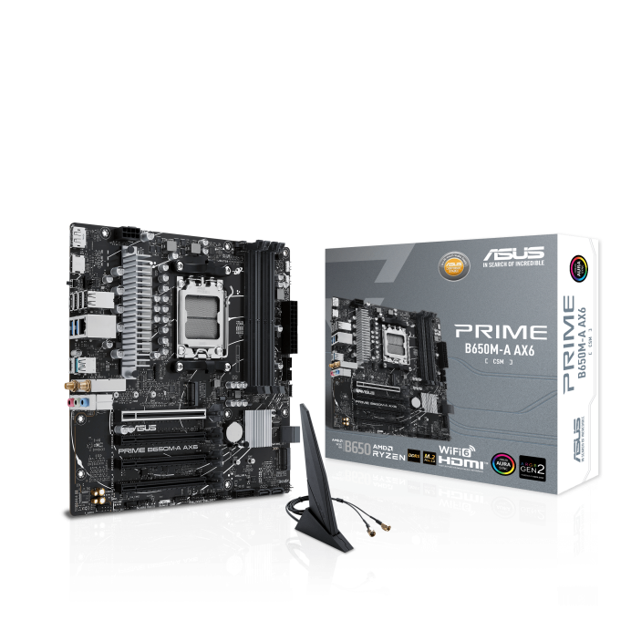 ASUS, PRIME-B650M-A-AX6-CSM, AMD, AM5, Ryzen 7000 - 8000, 4x DDR5, 192G, Upto 7200, PCIe 4 - 1x16