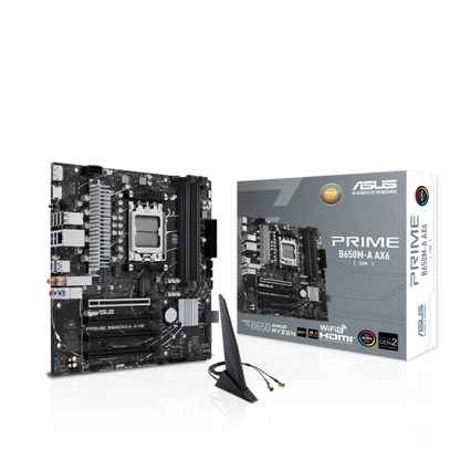 ASUS, PRIME-B650M-A-AX6-CSM, AMD, AM5, Ryzen 7000 - 8000, 4x DDR5, 192G, Upto 7200, PCIe 4 - 1x16