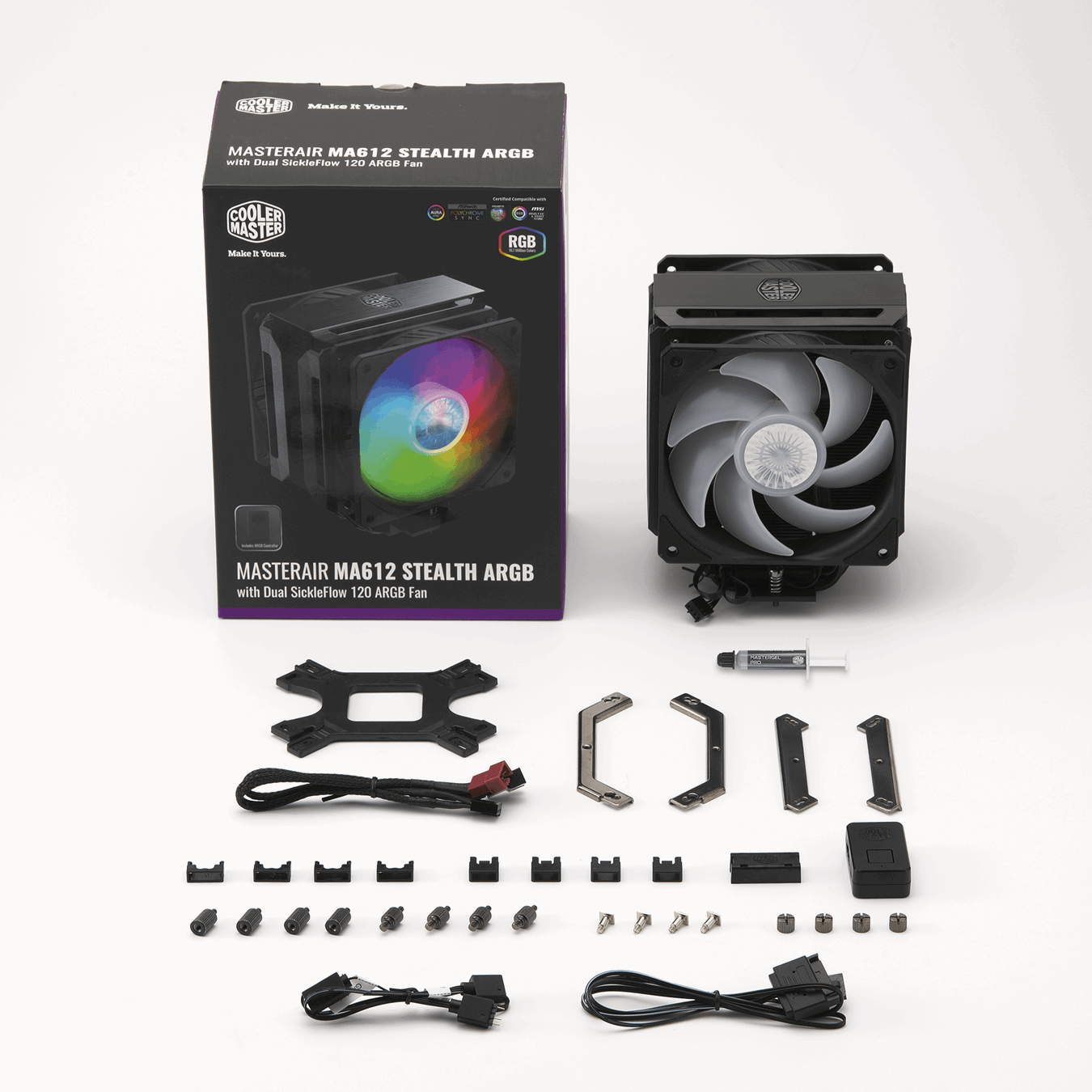 MA612 Stealth ARGB, 2x 120mm ARGB Fans, Stealth Black Hardware, Quiet Operation, Mini Addressable RGB LED Controller Included