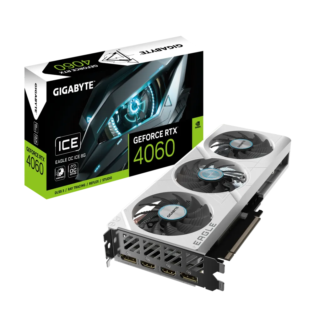 Nvidia GeForce RTX 4060 EAGLE OC ICE 8G;GV-N4060EAGLEOC ICE-8GD;NVIDIARTX4060/REV1.0;PCI-E 4.0 x8/8 GB GDDR6/128 bit;DP*2/HDMI*2