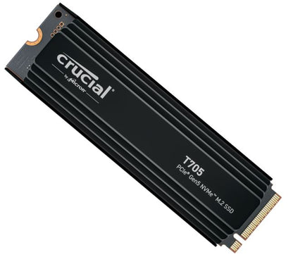 Crucial T705 2TB Gen5 NVMe SSD Heatsink - 14500/12700 MB/s R/W 1200TBW 1550K IOPs 1.5M hrs MTTF DirectStorage for Intel 14th Gen & AMD Ryzen 7000