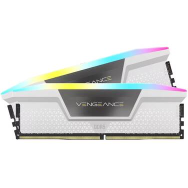 DDR5, 6000MT/s 64GB 2x32GB DIMM, Unbuffered, 40-40-40-77, Std PMIC, XMP 3.0, VENGEANCE RGB DDR5 White Heatspreader, RGB LED, 1.35V