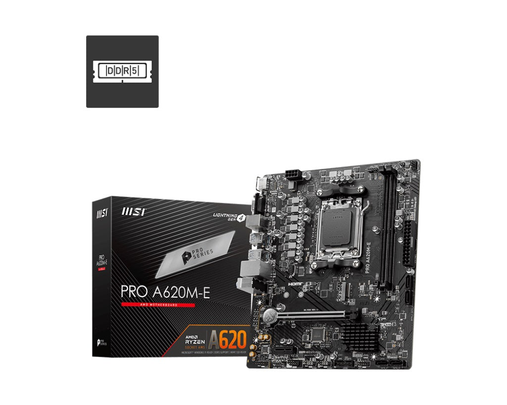 MSI PRO A620M-E AM5 mATX MB 2xDDR5 1xPCIE 16 1 PCI-E 1 1xM.2 4xSATA 4xUSB 3.2 2xUSB 2.0