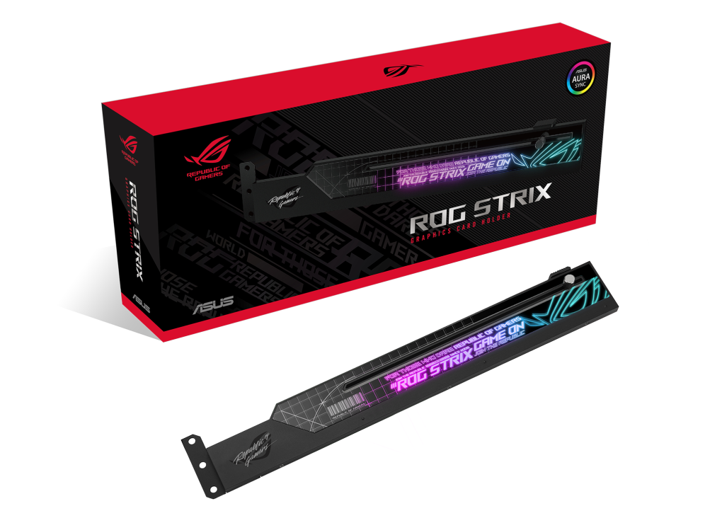 The ROG Strix Graphics Card Holder eliminates sag from even the most powerful graphics cards and offers easy installation.