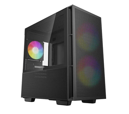 DeepCool CH360 Black Micro ATX Case, Tempered Glass Window, 1x USB 3.0, 1x USB-C, HD Audio, 2x 140mm ARGB and 1x 120mm ARGB Pre-installed Fans