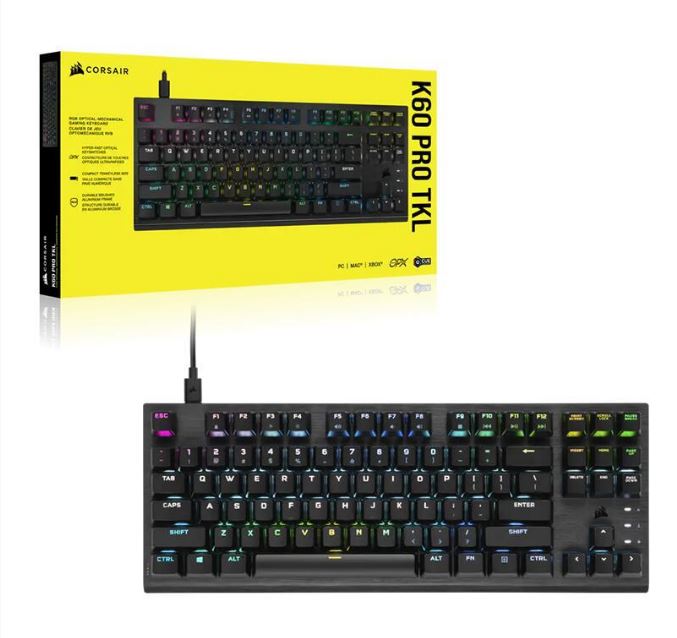 Corsair K60 PRO TKL RGB Optical-Mechanical Gaming Keyboard, Backlit RGB LED, CORSAIR OPX, Black, (LS)