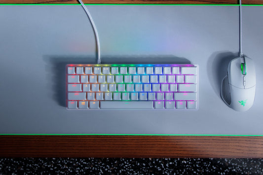 Razer Huntsman Mini-Mercury Edition-60% Optical Gaming Keyboard (Clicky Purple Switch)-FRML Packaging