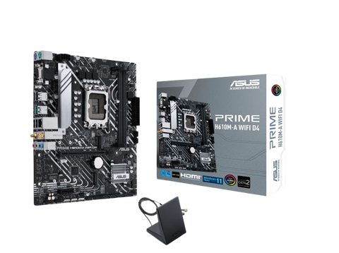 ASUS PRIME H610M-A WIFI D4 Intel LGA 1700  mATX Motherboar 2xDDR4~64GB PCIe 4.0, dual M.2 slots, Intel® 1 Gb Ethernet, WIFI 5, DisplayPort, HDMI®, D-S